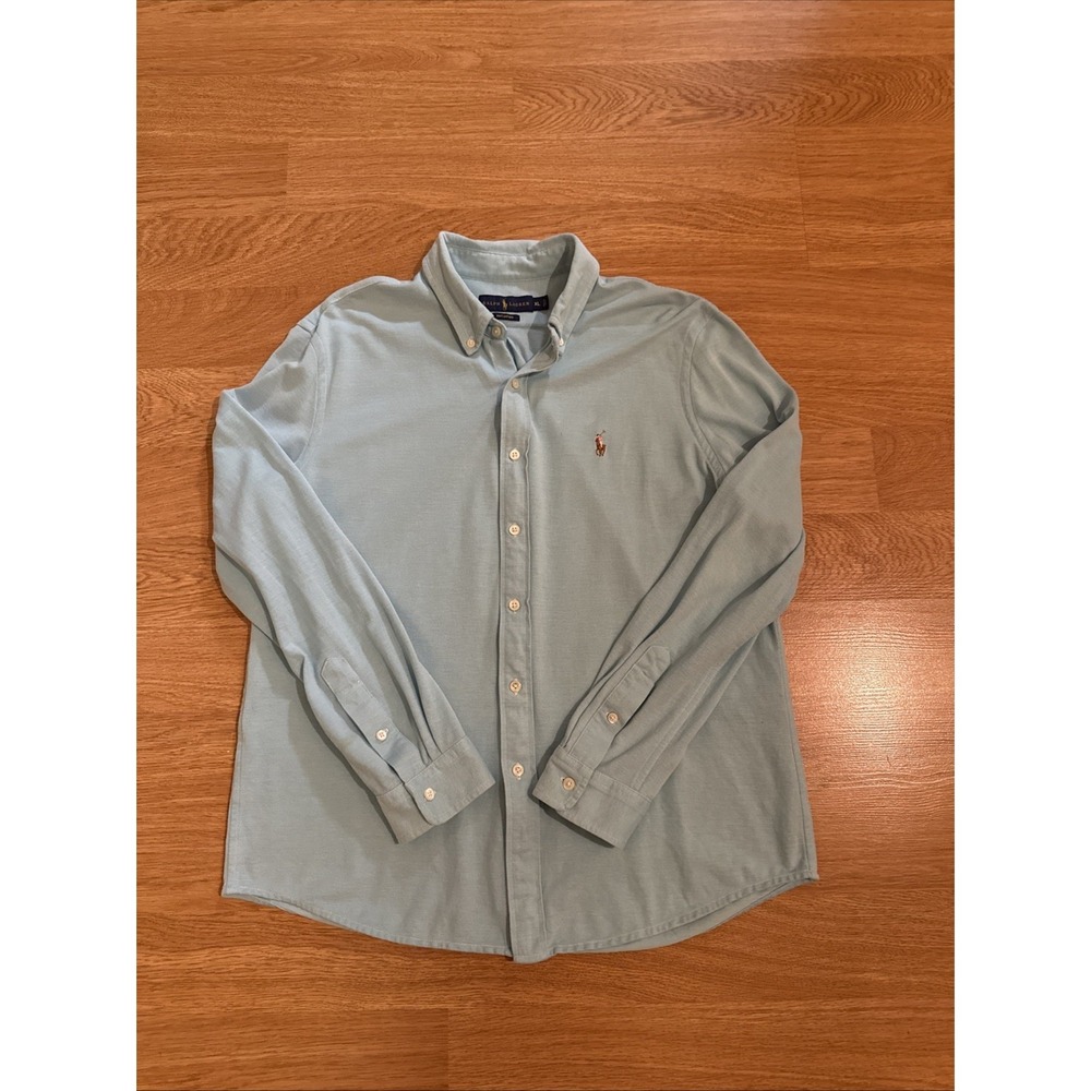 Ralph Lauren Knit Oxford Shirt Men's Blue XL Long Sleeve Button Down Preppy